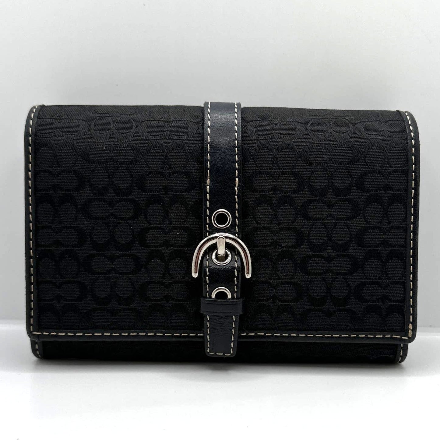 y2k Coach Vintage Black Signature Canvas Hampton Buckle Wallet