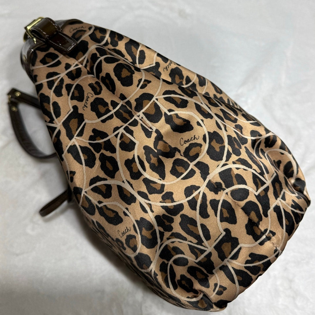 Coach Madison Ocelot OP Art Marielle Patent Leather Trim Bucket Drawstring Bag