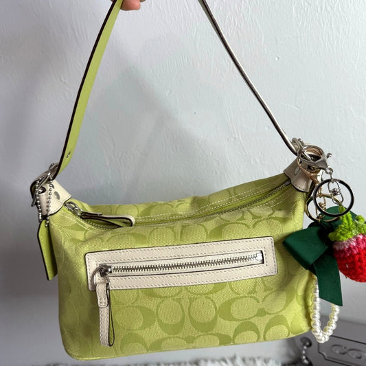 y2k Coach 2006 Vintage F06044 Lime Green Jacquard Shoulder Bag