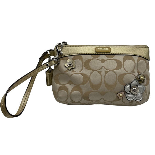 COACH Gold and Tan Signature Canvas Wristlet