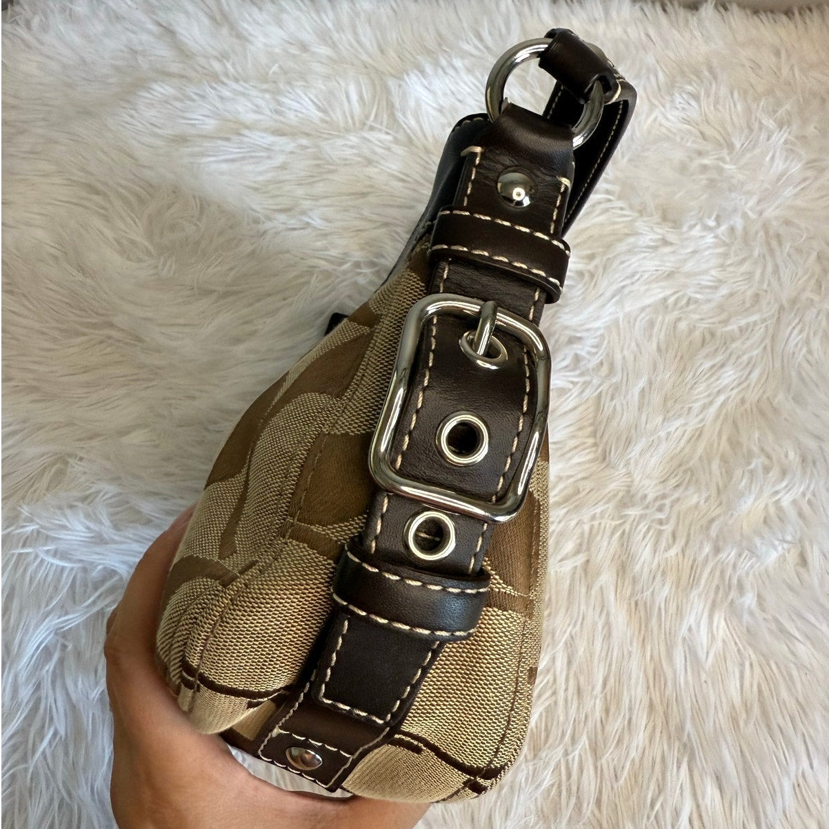 y2k COACH Signature Brown Zoe Mini Purse Shoulder Bag