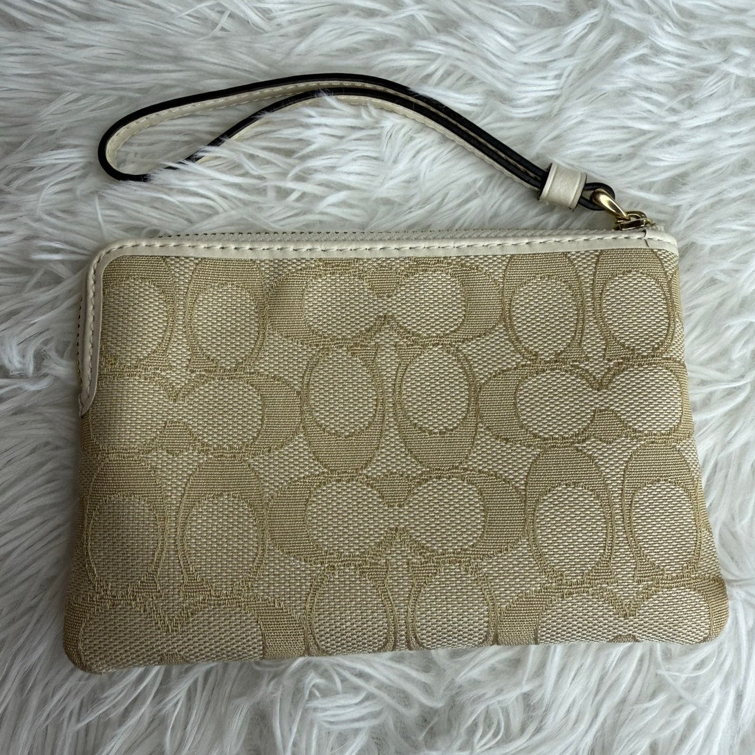 COACH Signature Khaki White Canvas Wristlet