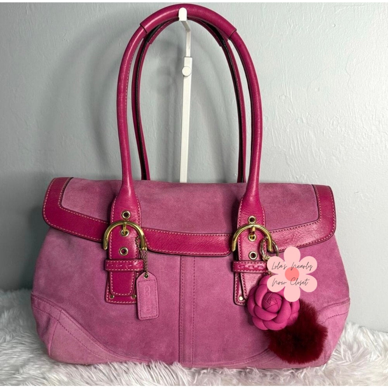 y2k COACH Vintage 2004 Pink Hampton Suede SOHO Flap Satchel