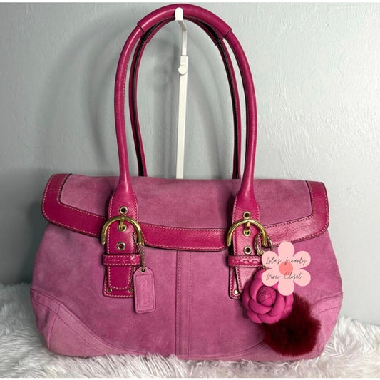 y2k COACH Vintage 2004 Pink Hampton Suede SOHO Flap Satchel