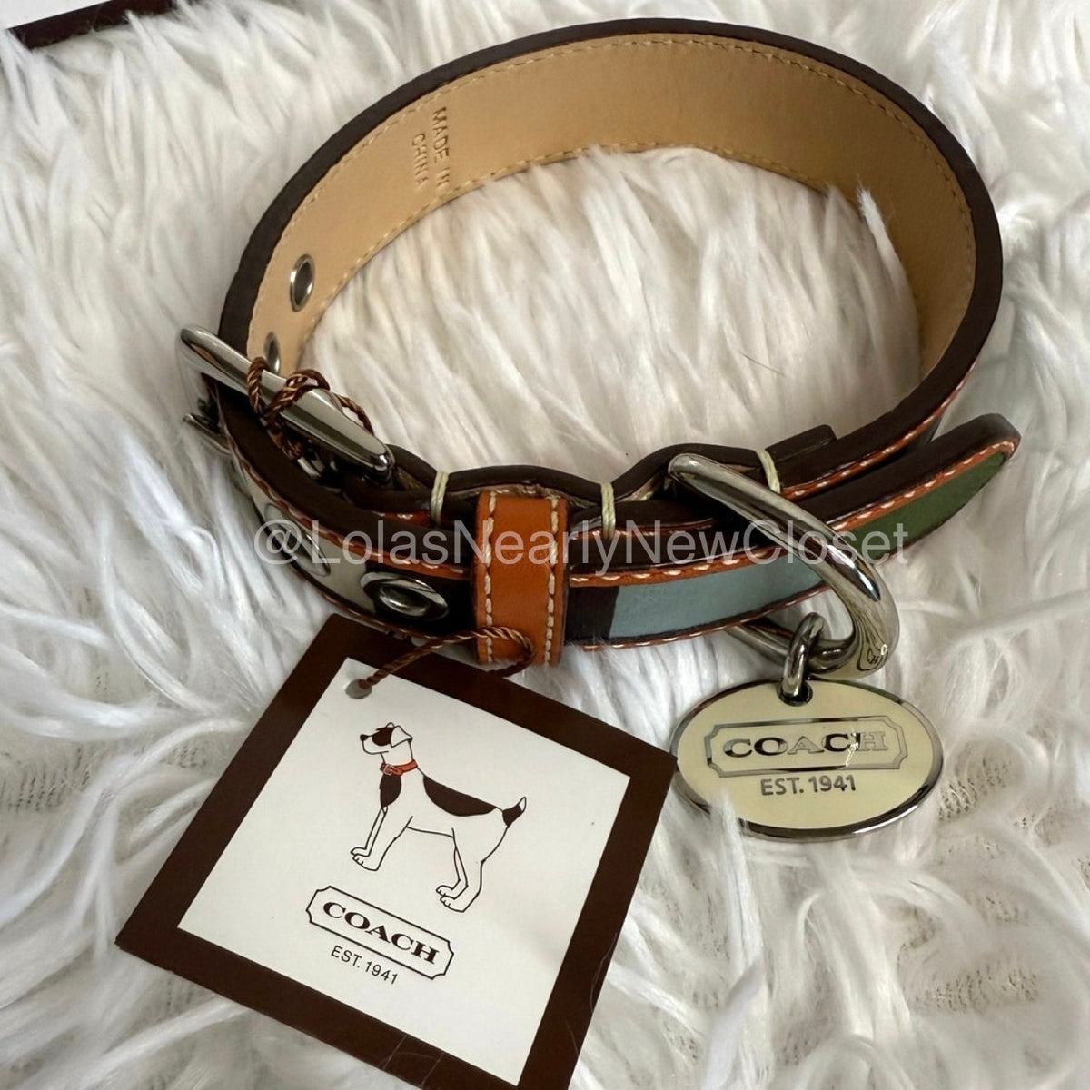 NWB y2k COACH Legacy Stripe Leather Dog Collar XS w COACH Charm Limited Ed Rare