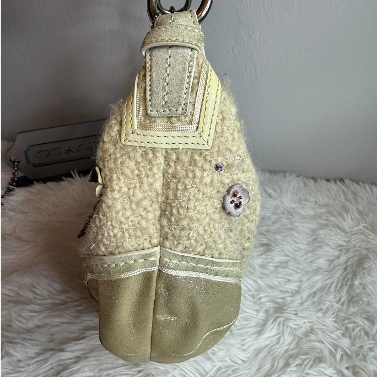 RARE! Coach Vintage Chelsea Tweed Hobo In Sequin Tea Rose Hobo Shoulder Bag