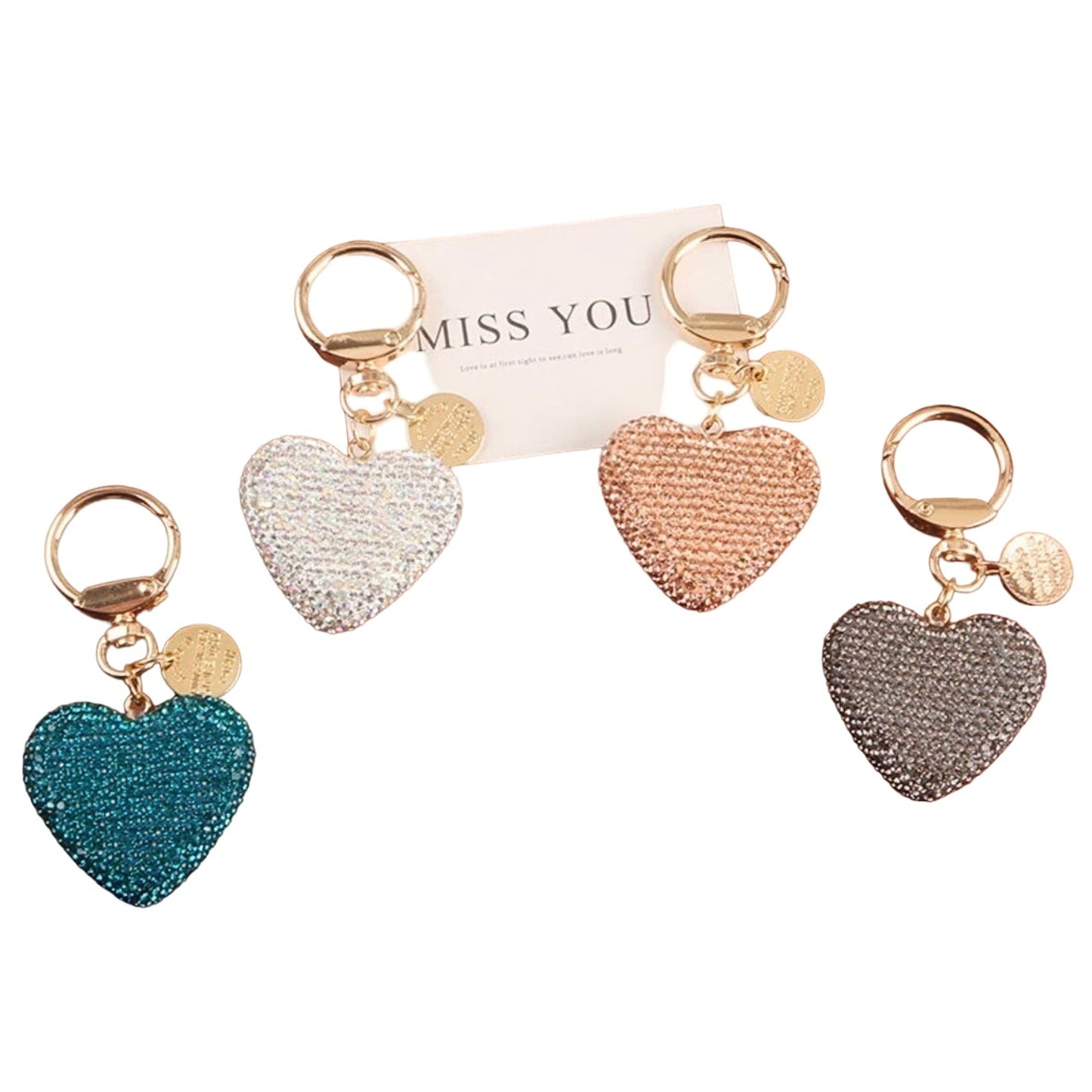 GOLD (1) Rhinestone Heart Keychain Couple Peach Crystal Handbag Purse charm