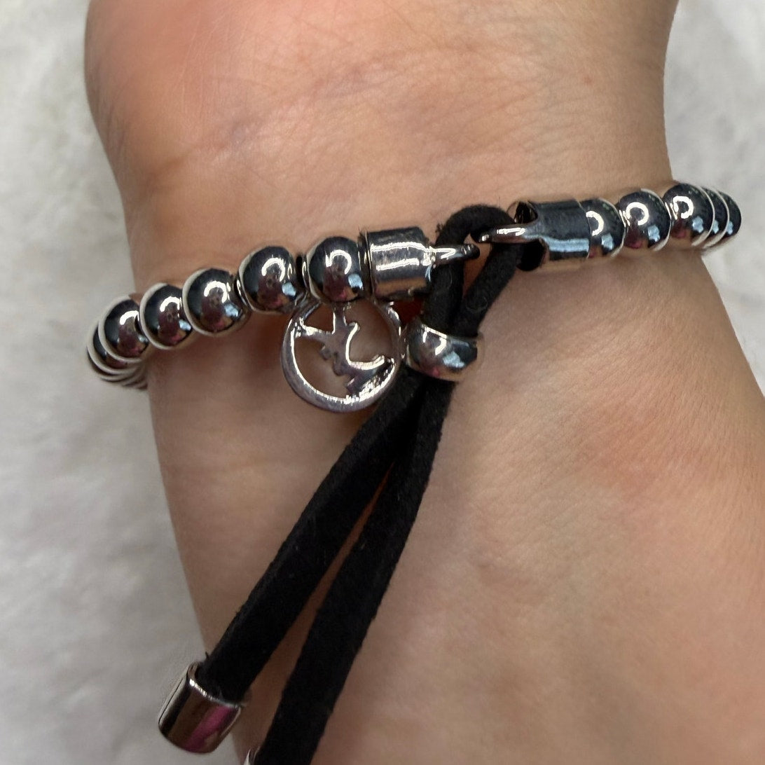 Michael Kors Silver Black Beaded Tag Bracelet