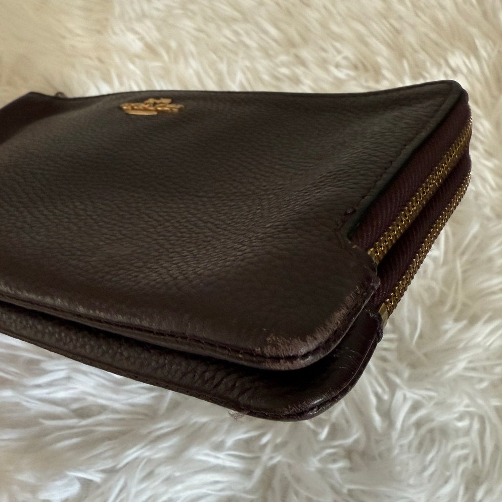 COACH Brown Double Zipper Wristlet with Card Slot