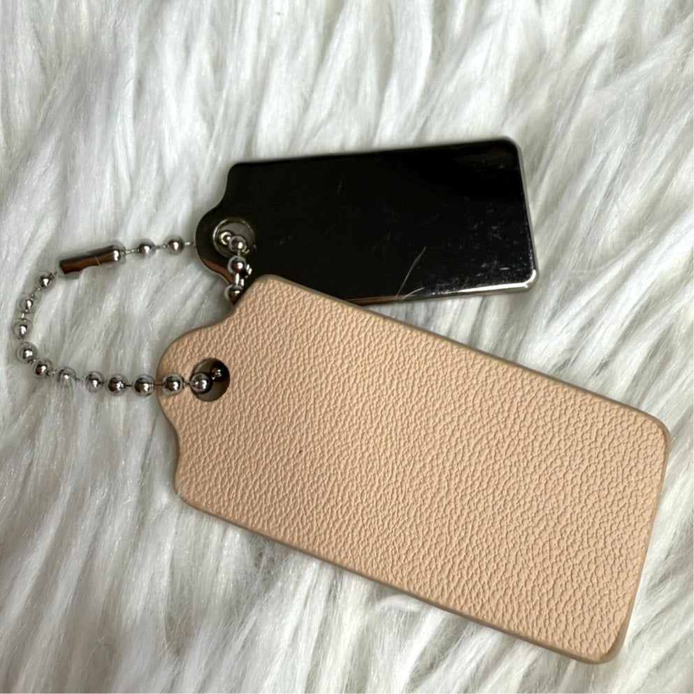 1.5" COACH Cream Silver Hang Tag Key Fob Bag Charm Set