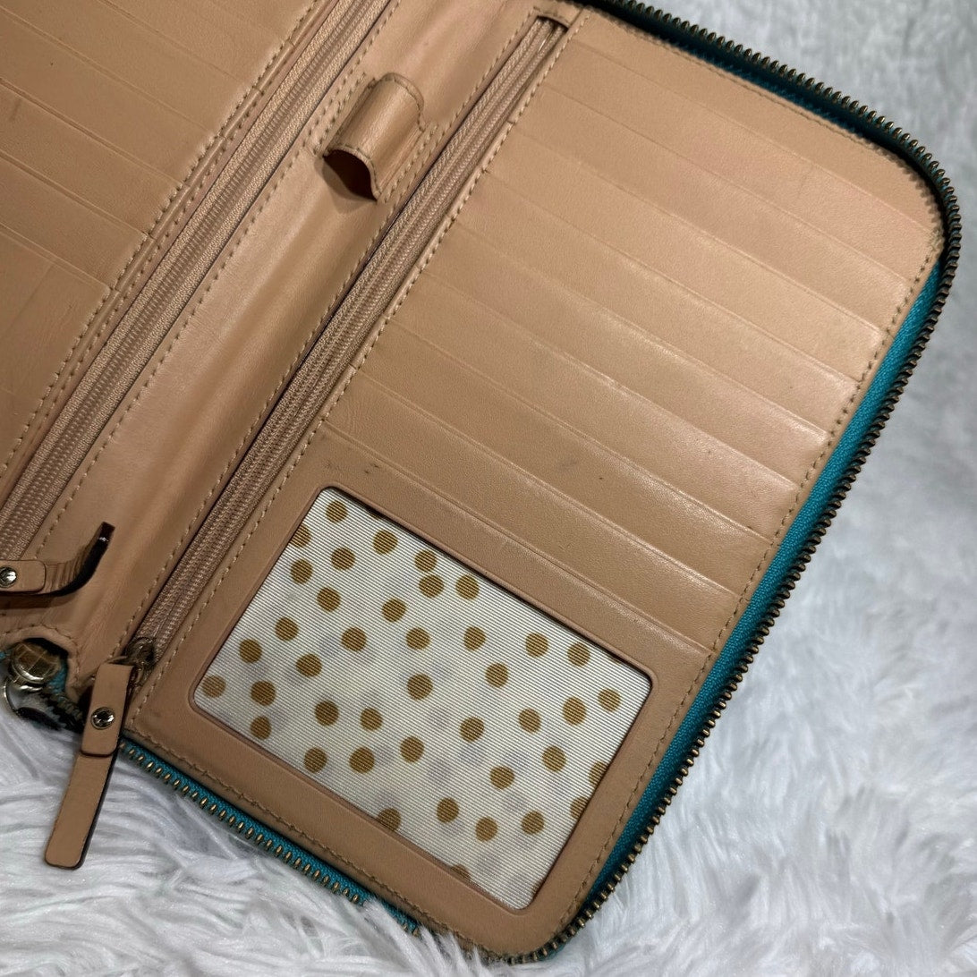 Kate Spade Turquoise Ostrich Embossed Zip-around Large Wallet