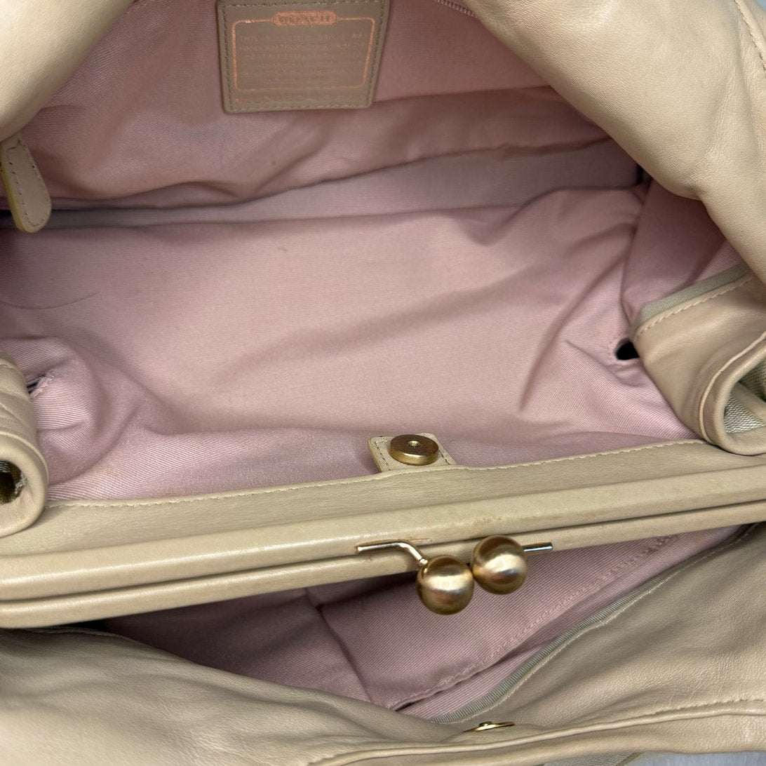 COACH Parker Hobo Handbag Kisslock Leather Canvas Bag Purse Shoulder Bag