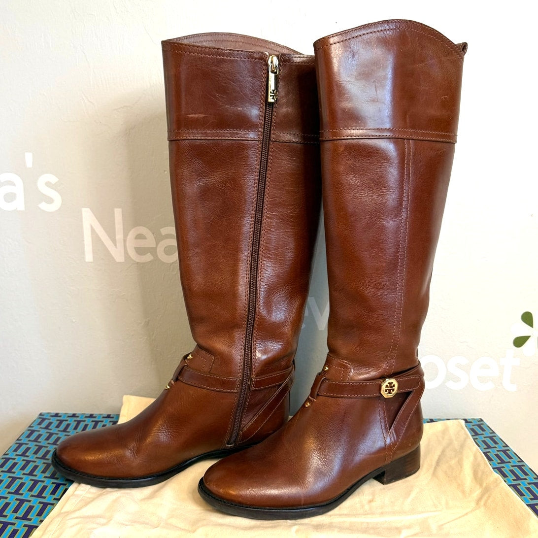 Tory Burch BRITA Riding Boot, Sienna Brown Leather Wmns Sz US6M, MSRP$495