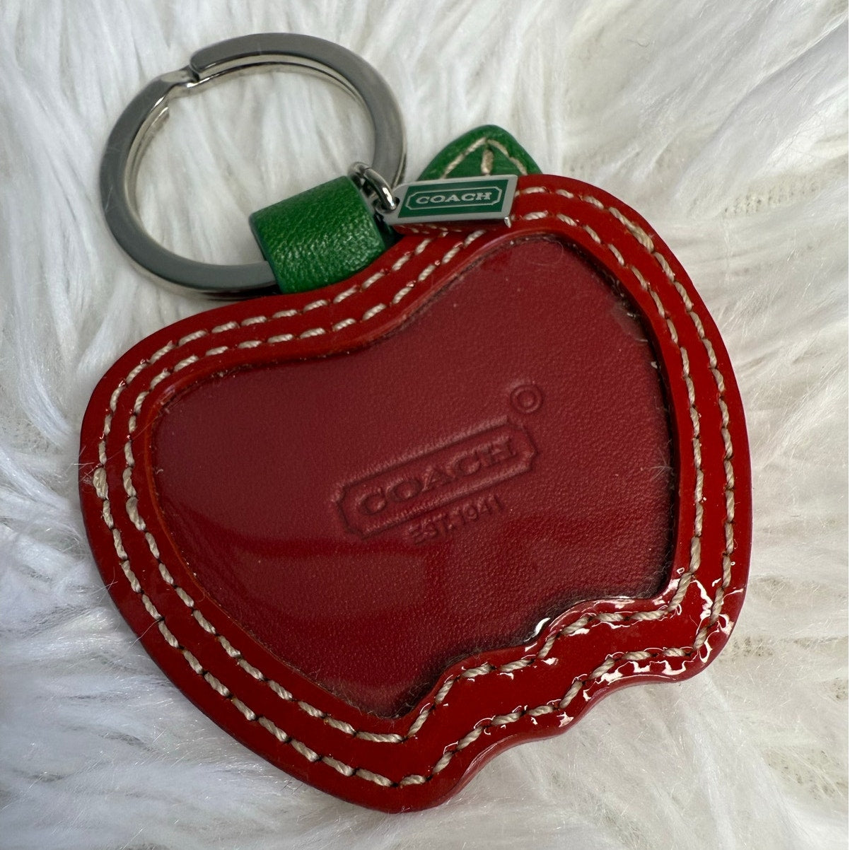 Vintage COACH y2k Apple Patent Leather Photo Frame Bag Charm Key Fob