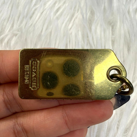 1.5" y2k COACH Vintage Gold Metal Fob Bag Charm Hang tag Hangtag