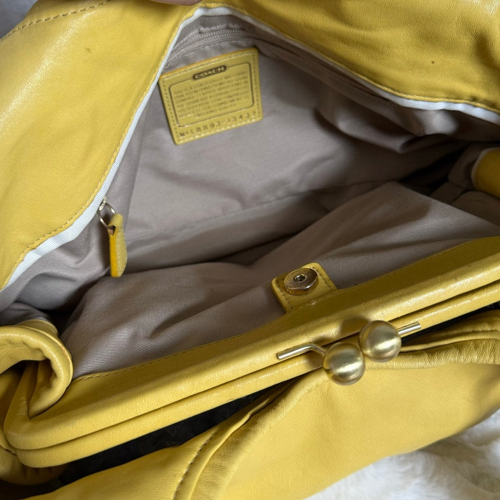COACH y2k Parker Hobo Handbag Kisslock Yellow Leather Shoulder Bag Purse