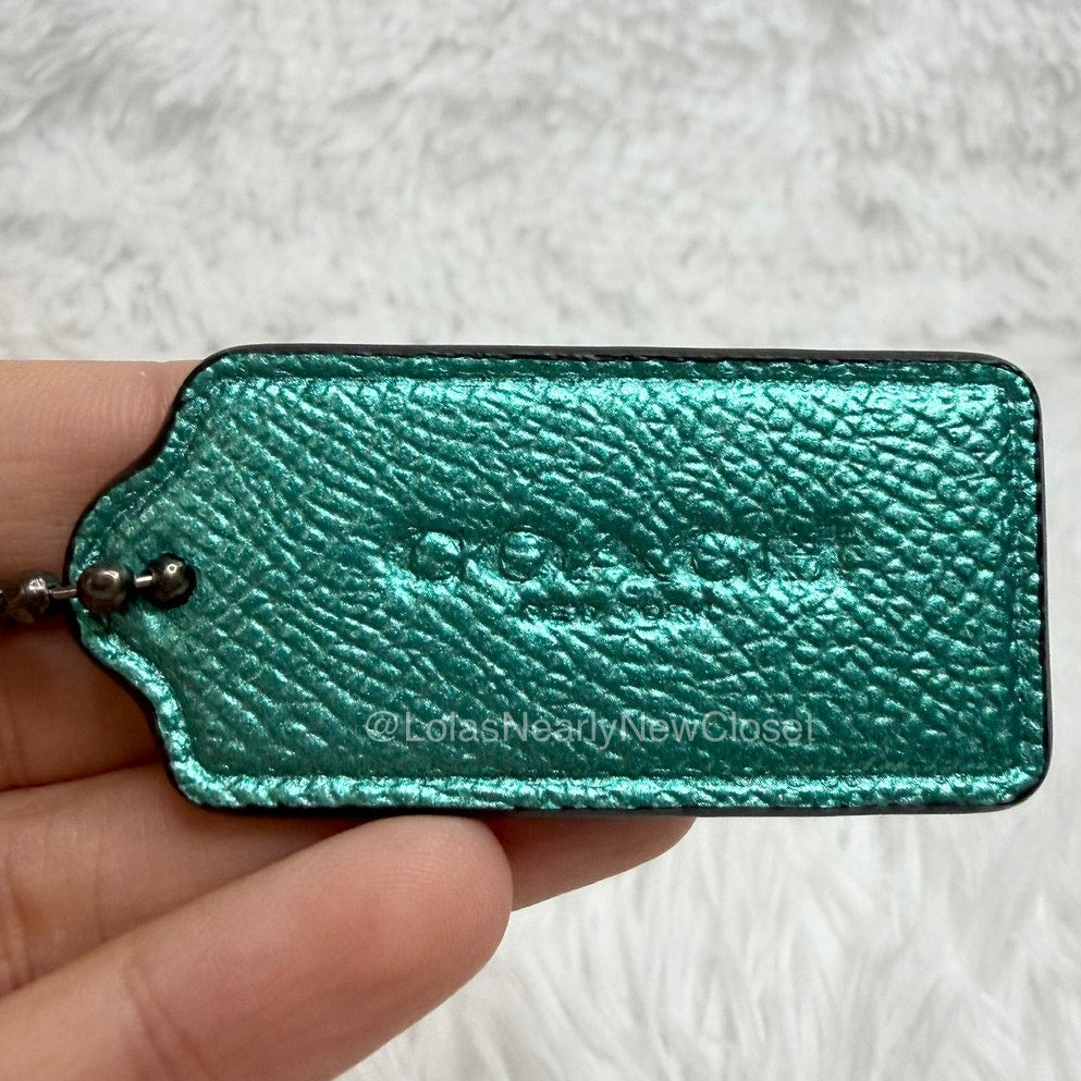 2" COACH Metallic Emerald Green Fob Bag Charm Hang tag Hangtag