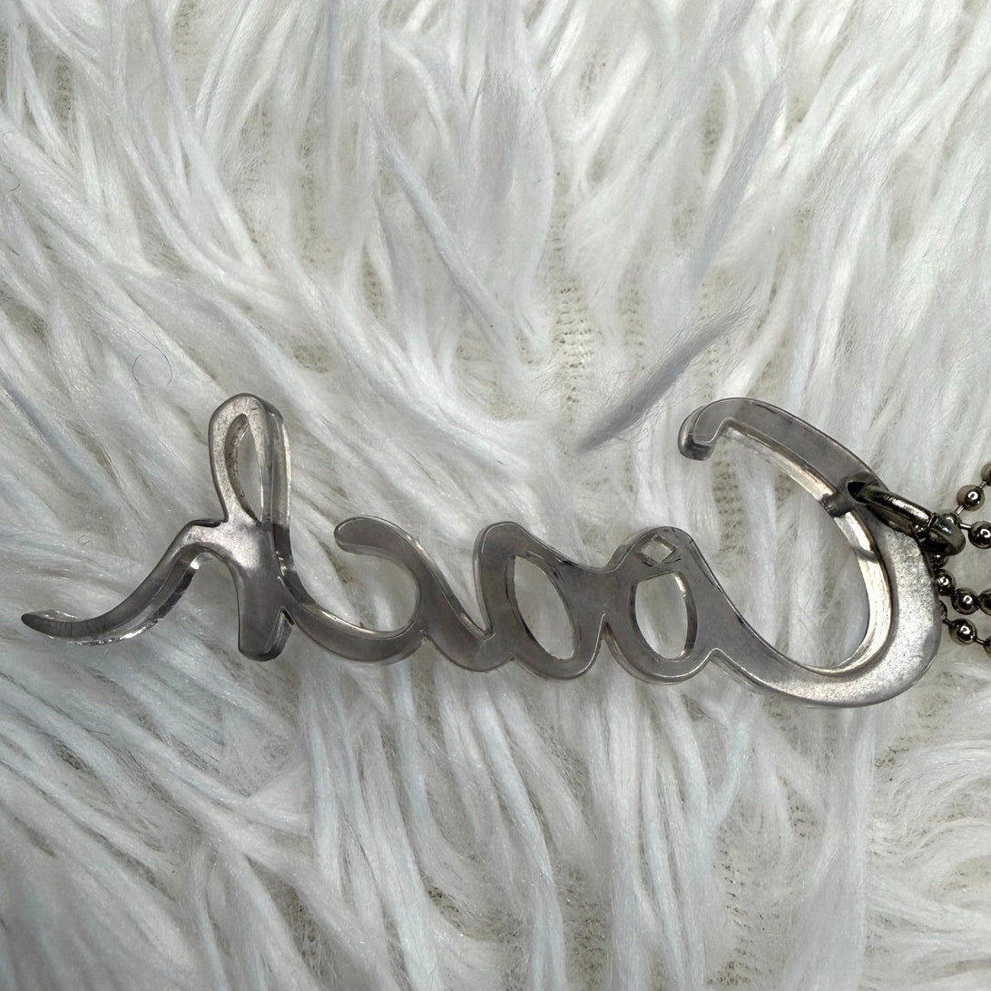 3” COACH Poppy Clear Gray Script Fob Bag Charm Hang tag Hangtag