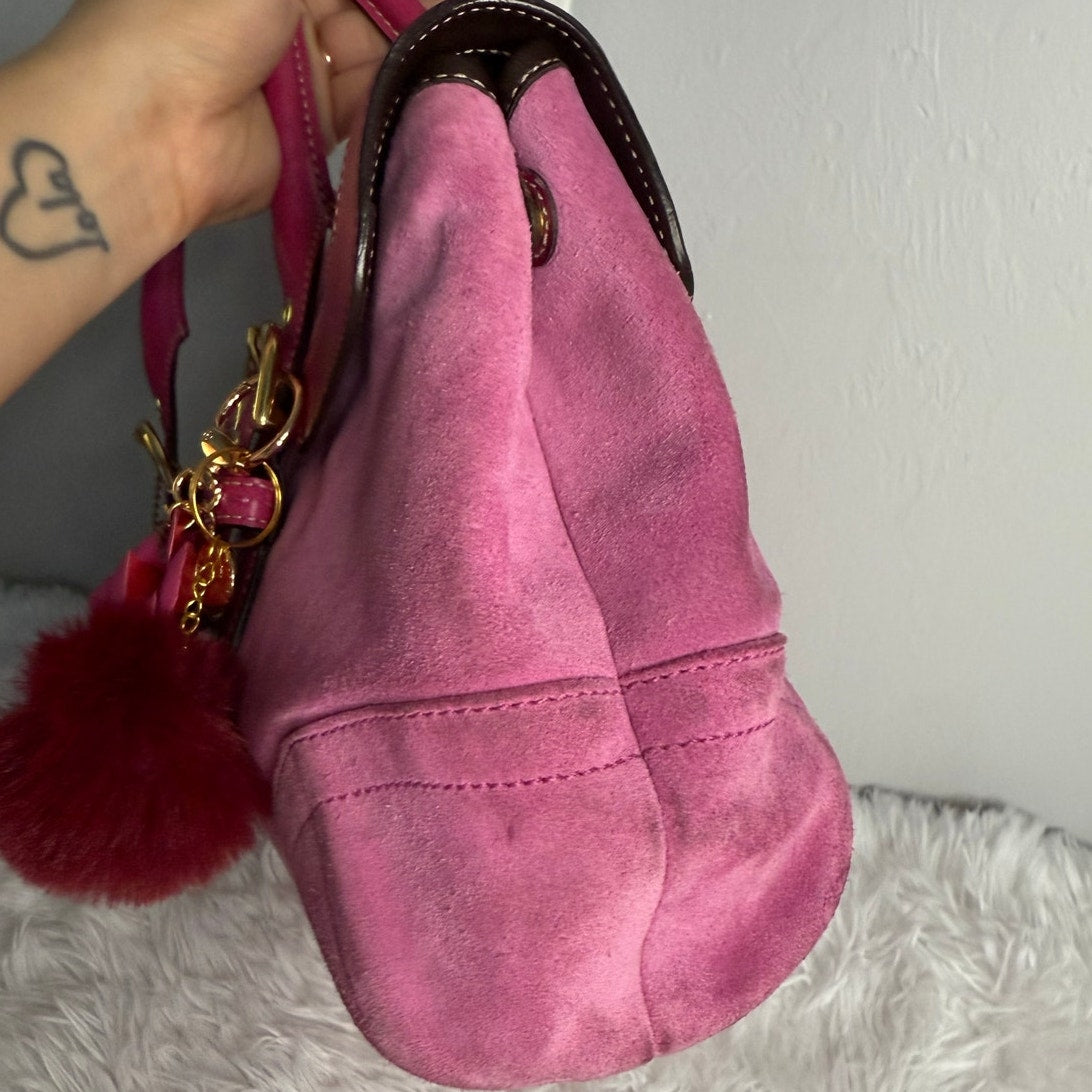 y2k COACH Vintage 2004 Pink Hampton Suede SOHO Flap Satchel