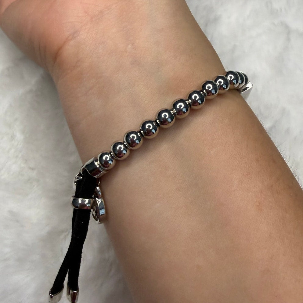 Michael Kors Silver Black Beaded Tag Bracelet