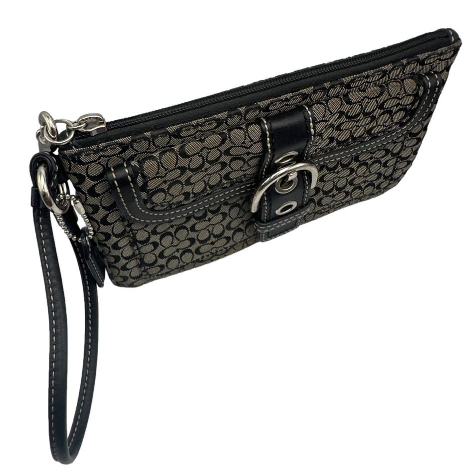 COACH Black and Gray Signature Canvas Wristlet