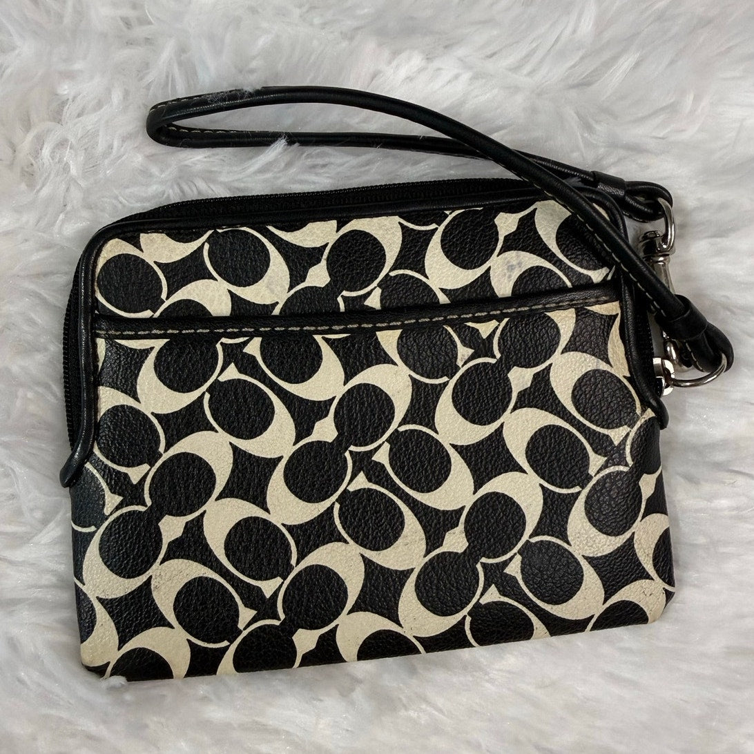COACH Black White Signature Coated Canvas Wristlet