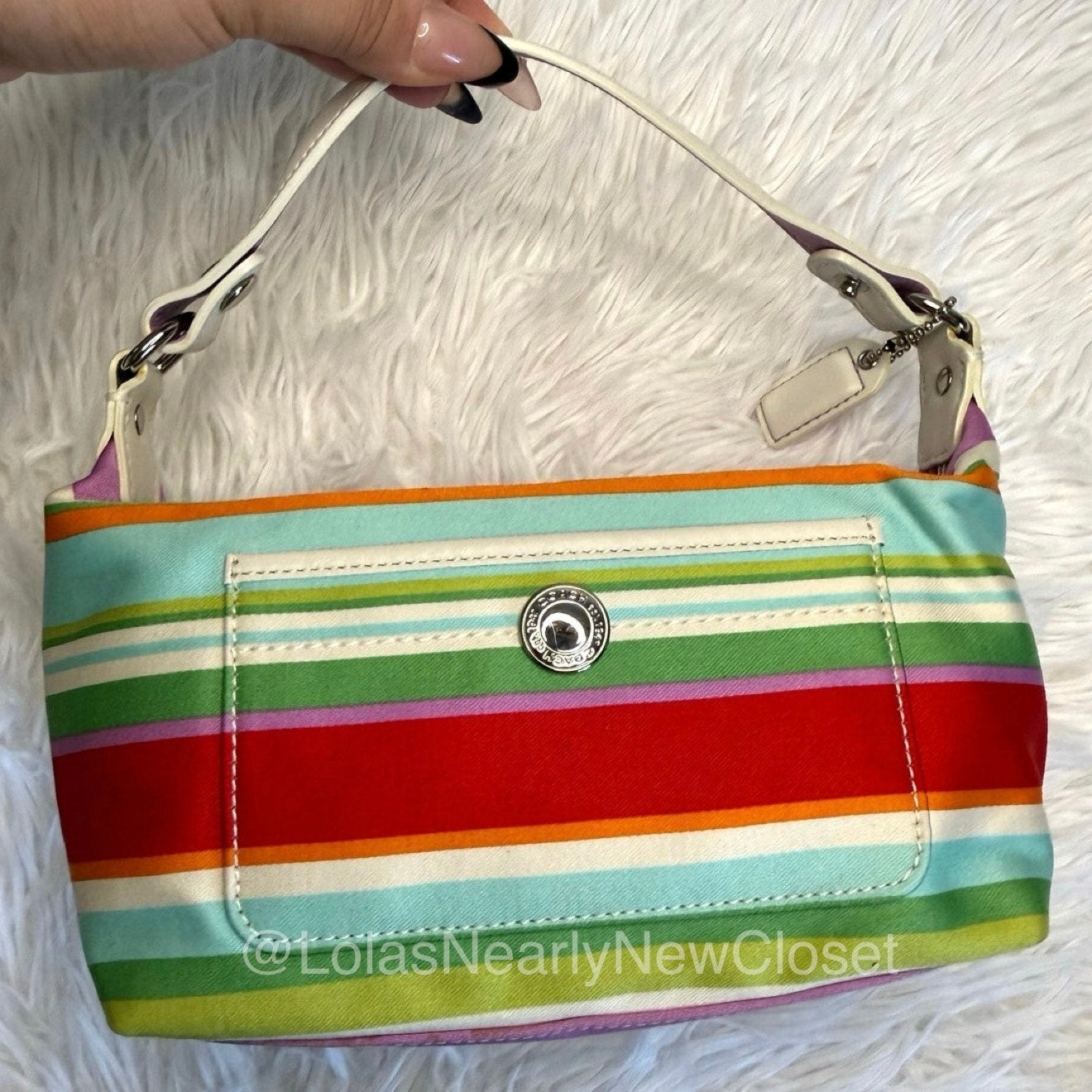 y2k COACH F40494 Hampton Stripped Mini Bag Purse
