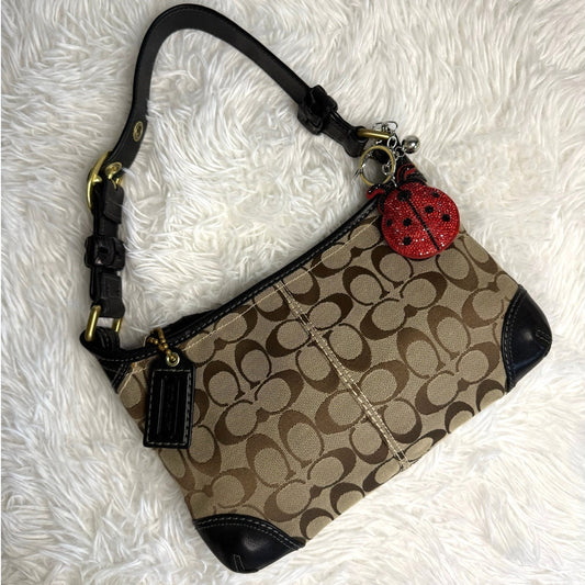 y2k COACH 2007 Black Brown Jacquard Hobo Signature Shoulder Bag