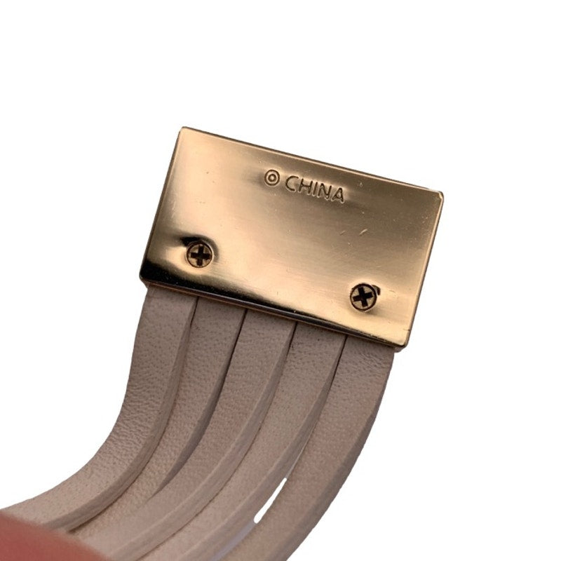 COACH Classic Leather Multi Strands Wrapped White Chalk Gold Tone Bracelet