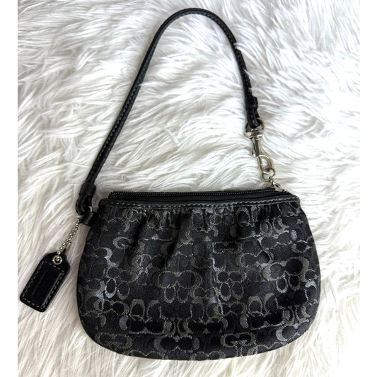 COACH Black  Silver Signature Canvas Wristlet