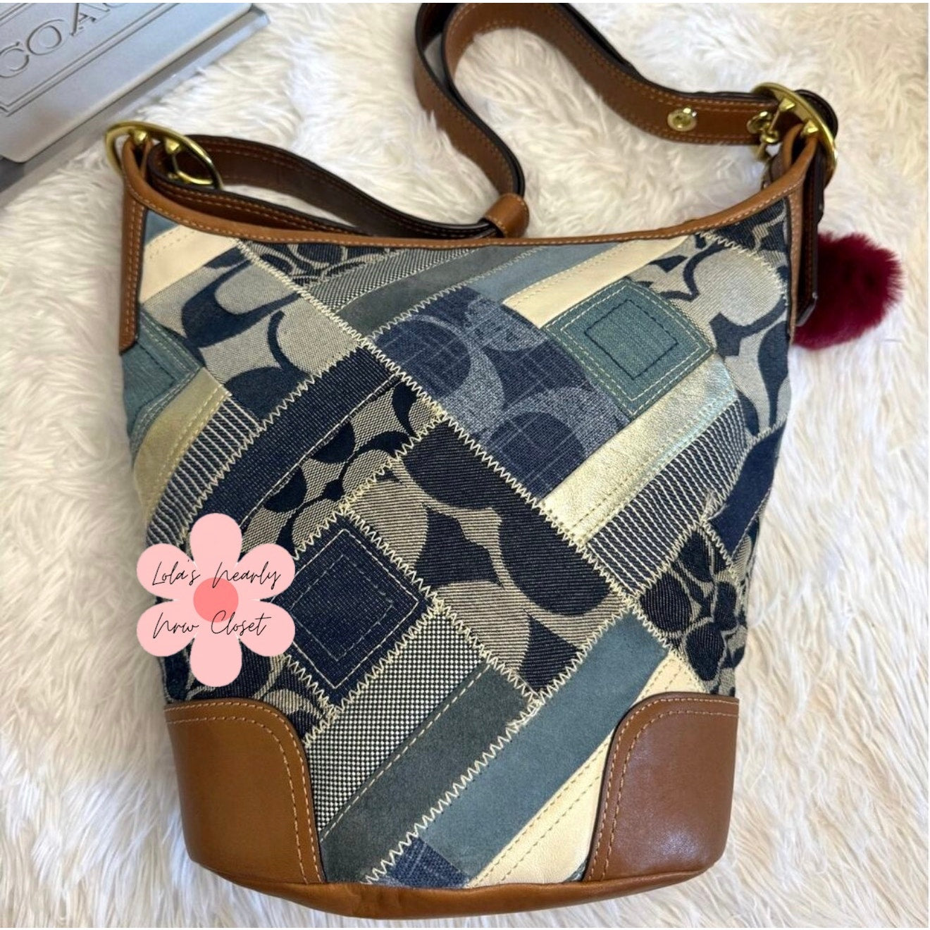 y2k Rare COACH Denim Leather Patchwork Shoulder Bag Crossbody