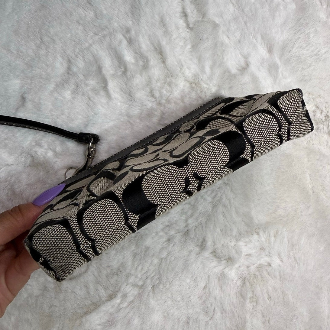 COACH Black and Gray Signature Canvas Wristlet