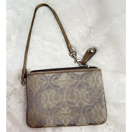 SALE COACH Gray Signature Canvas Wristlet