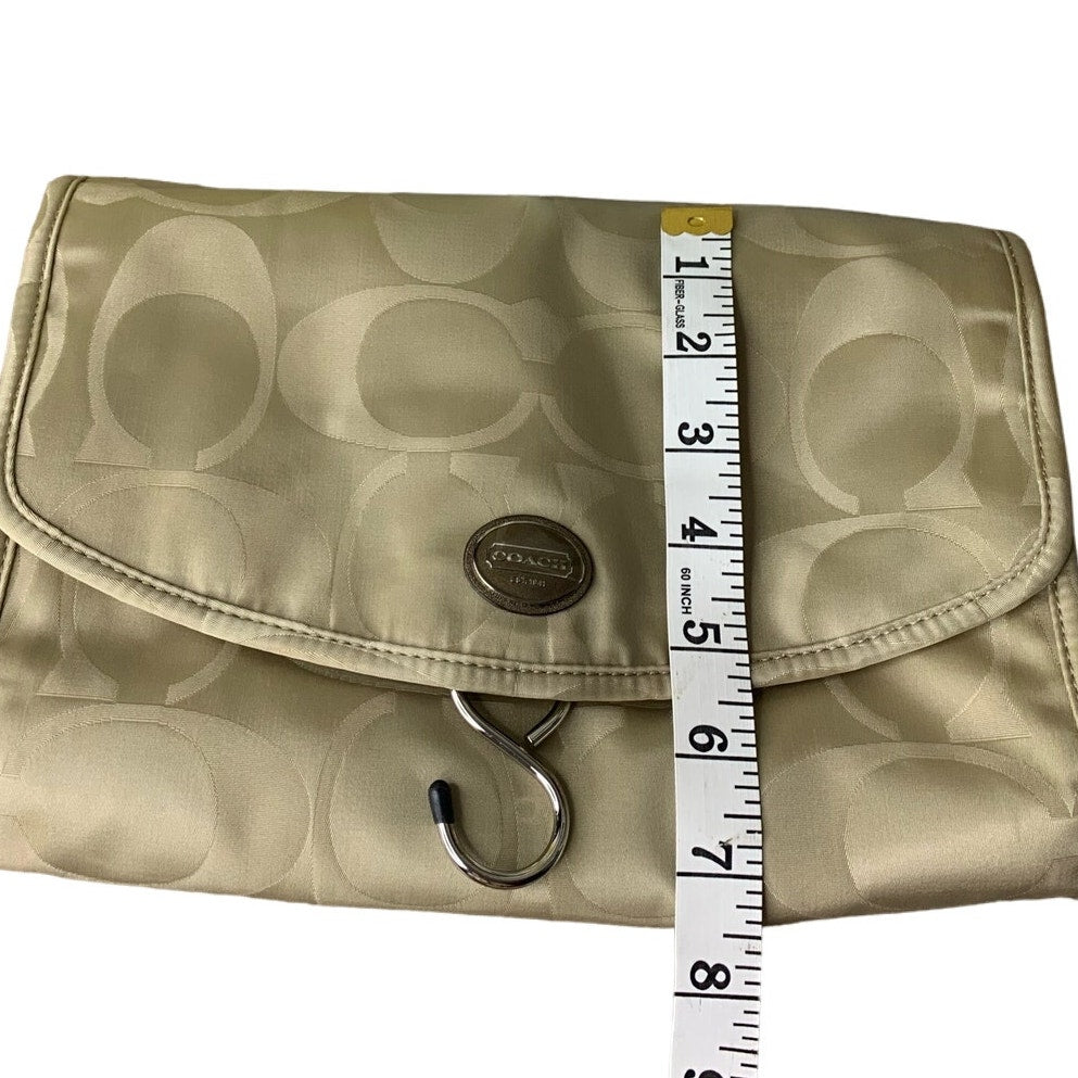 COACH Tan Signature Nylon Make Up Cosmetic Case Traveler Case