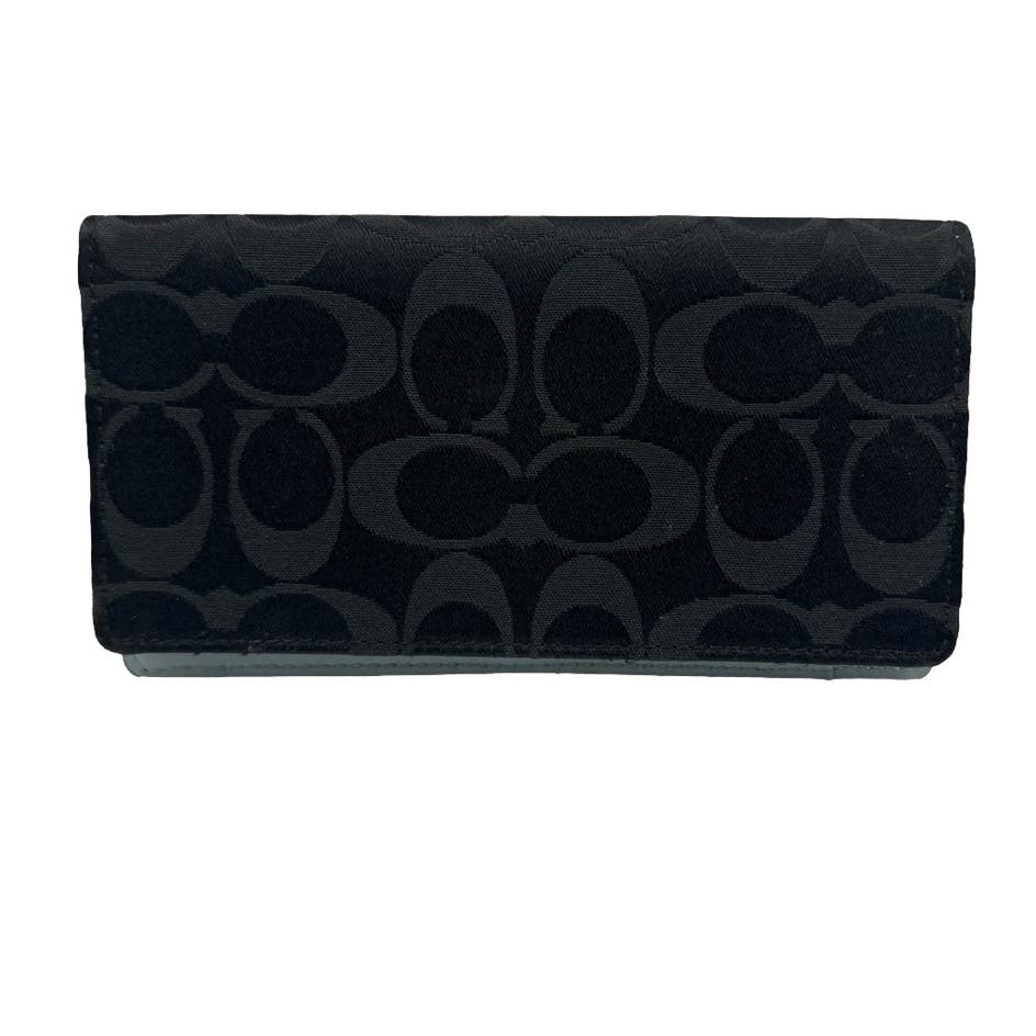 COACH Black Signature Canvas Checkbook Holder