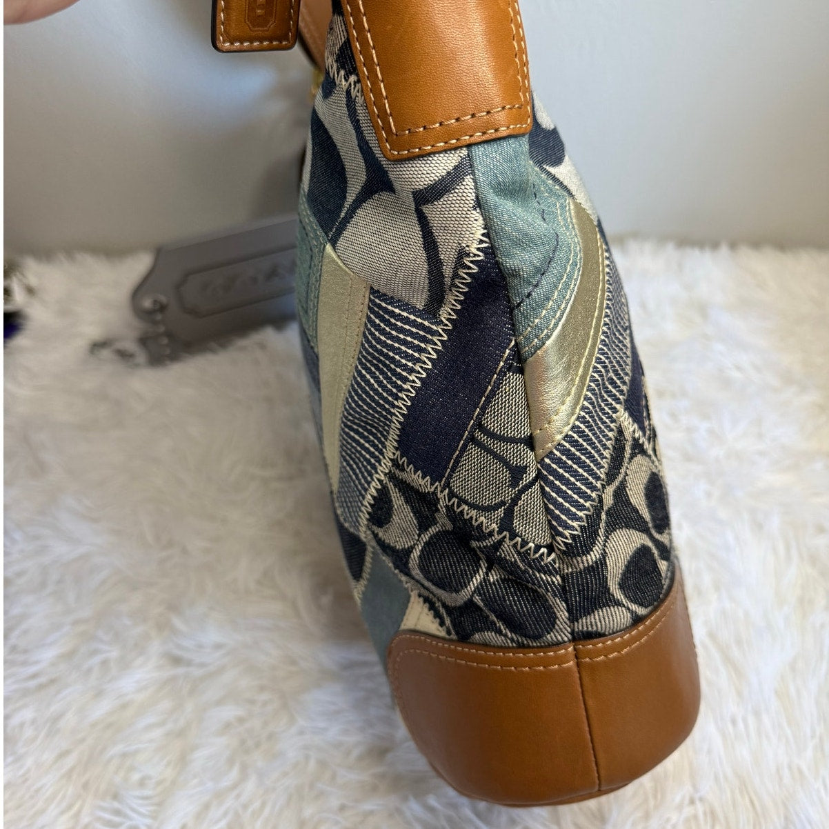 y2k Rare COACH Denim Leather Patchwork Shoulder Bag Crossbody