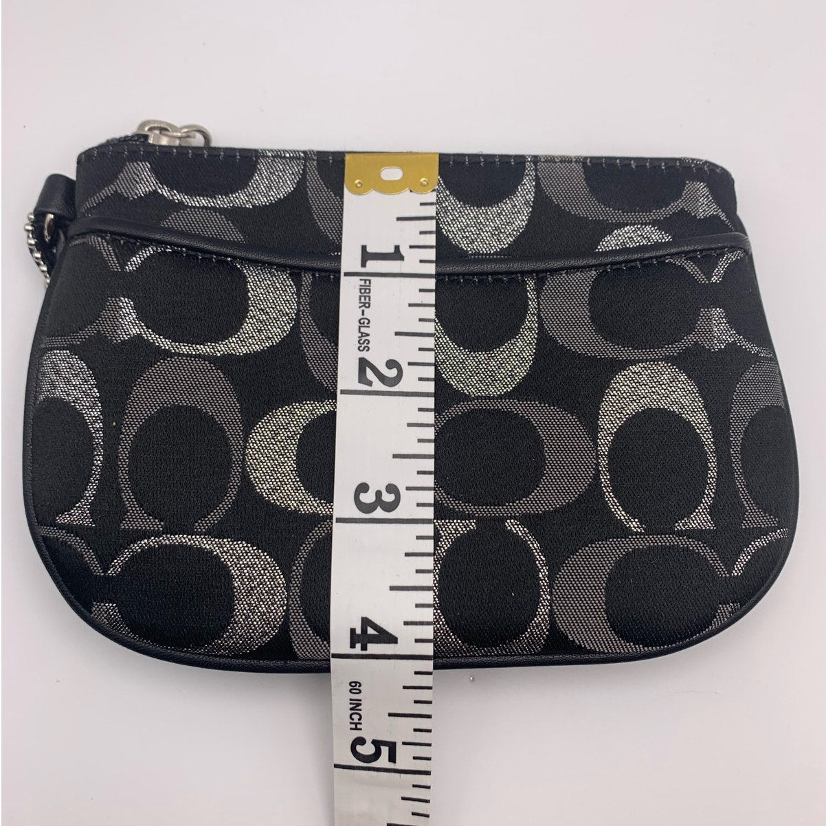 COACH Black Silver Signature Canvas Wristlet