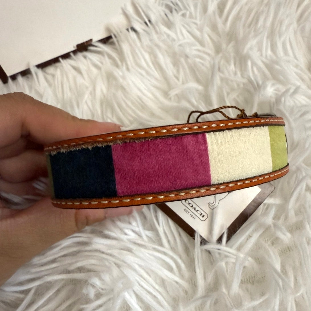 NWB COACH Legacy Stripe Leather Dog Collar XS w COACH Charm Limited Ed Rare