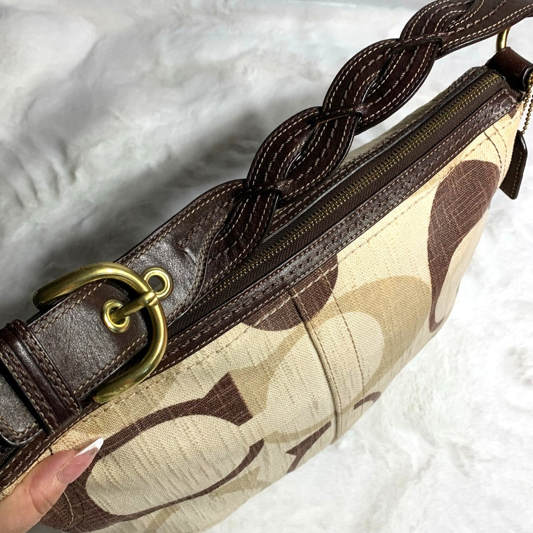 Y2K Coach Signature Jacquard Brown Cream Hobo #12190 shoulder bag