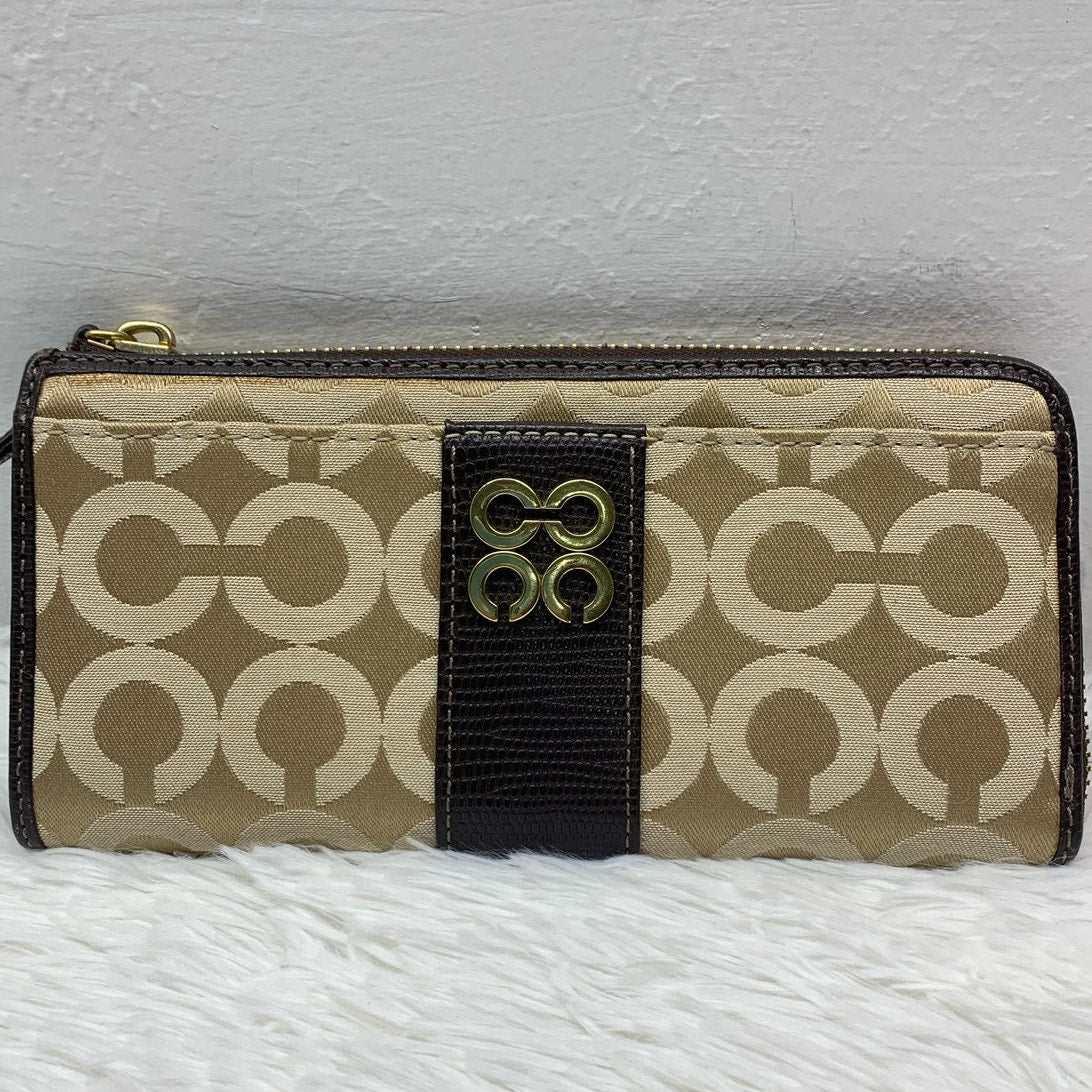 COACH Julia Khaki Brown Op Art Slim Zip Wallet