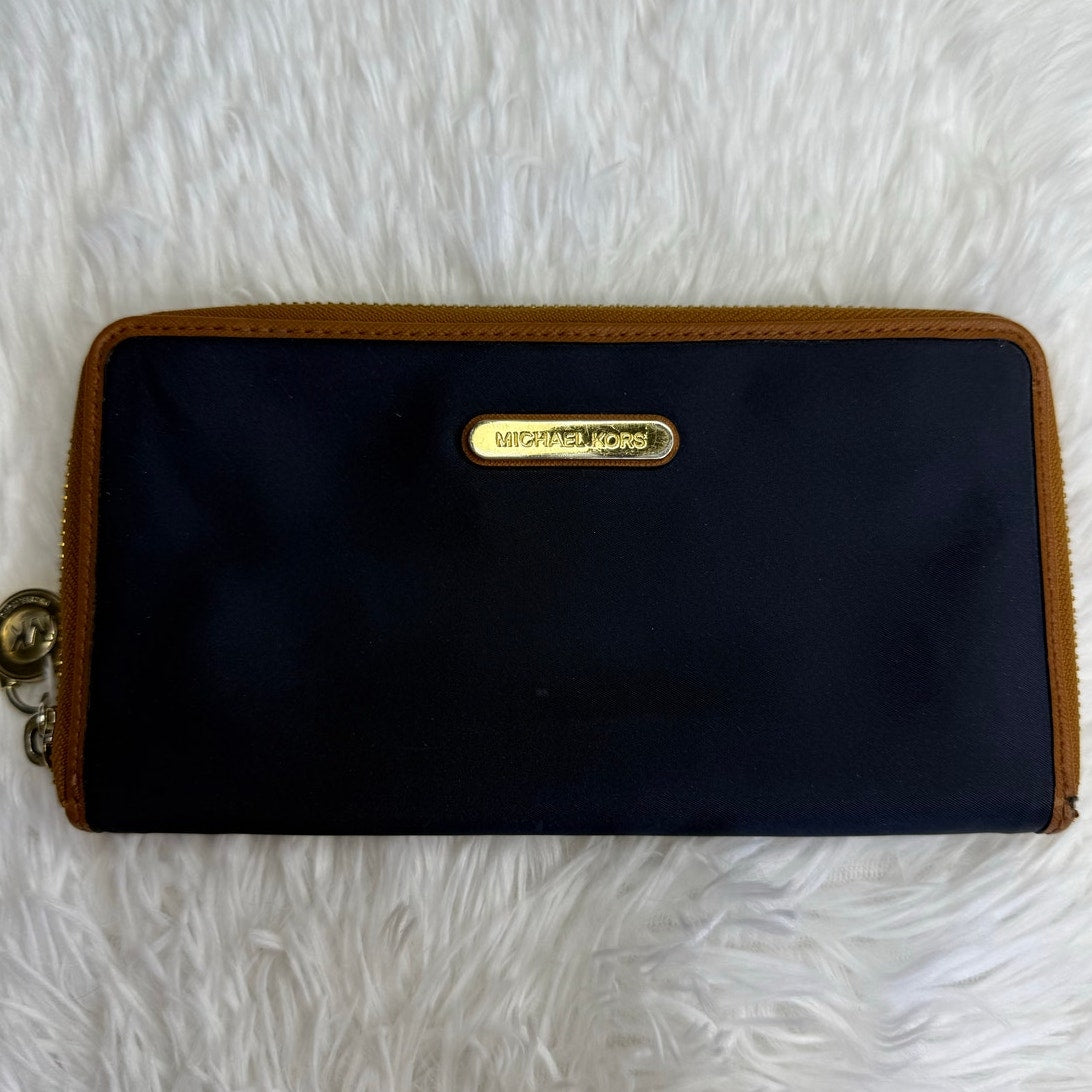 Michael Kors Navy Brown Zip Around Wallet