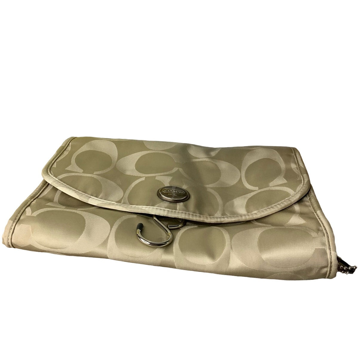 COACH Tan Signature Nylon Make Up Cosmetic Case Traveler Case