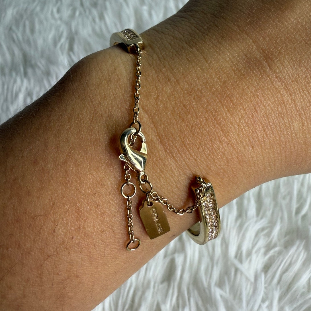COACH Logo Single Crystal Chip Open Circle Bangle Bracelet Cuff Crystal Pave
