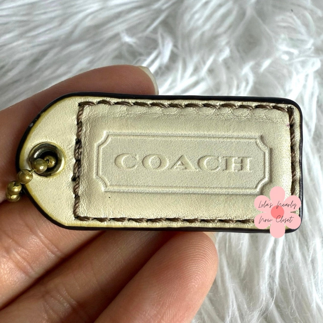 1.5" COACH CREAM Fob Bag Charm Hang tag Hangtag