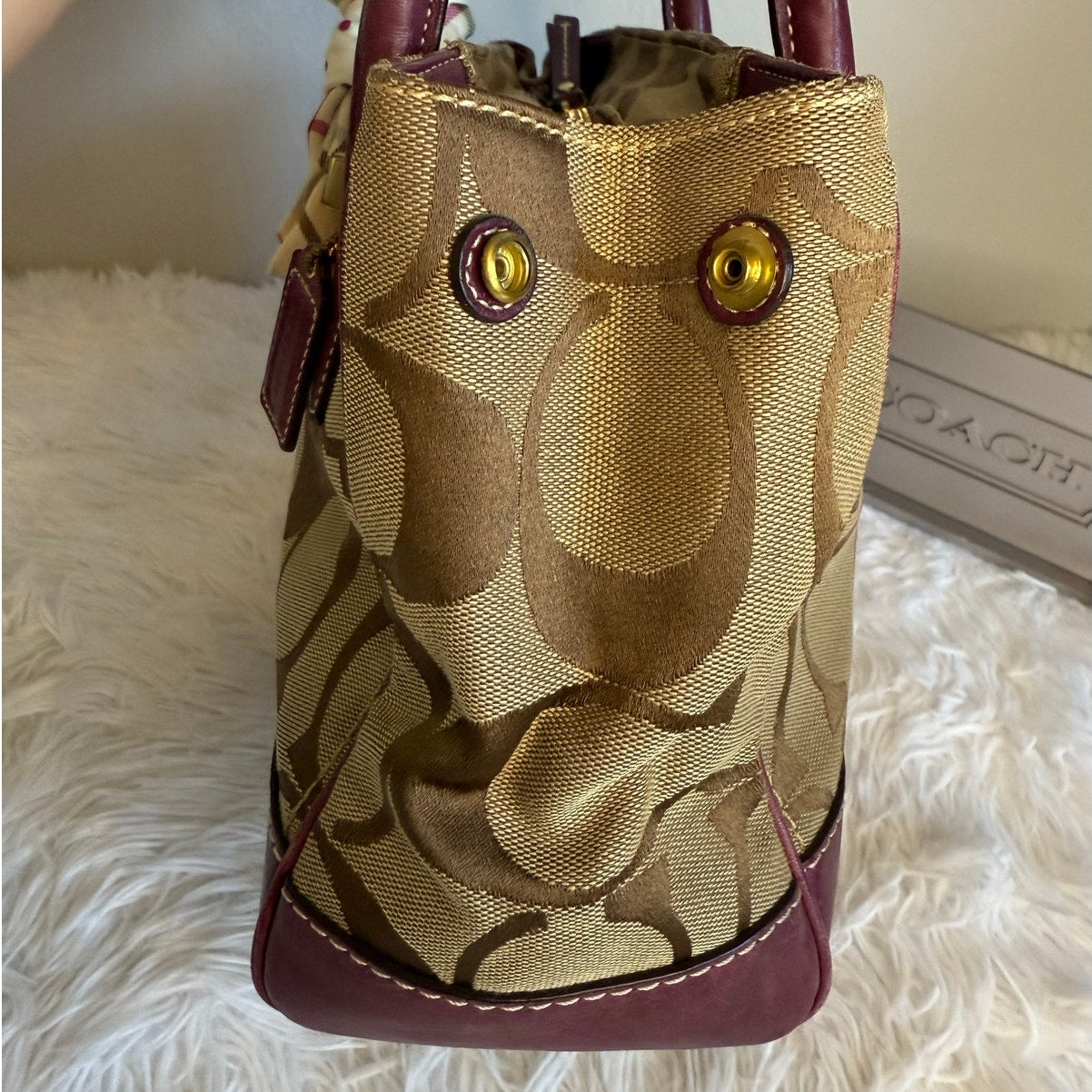 COACH 2010 Madeline Turnlock Signature Purple Brown Shoulder Bag Tote
