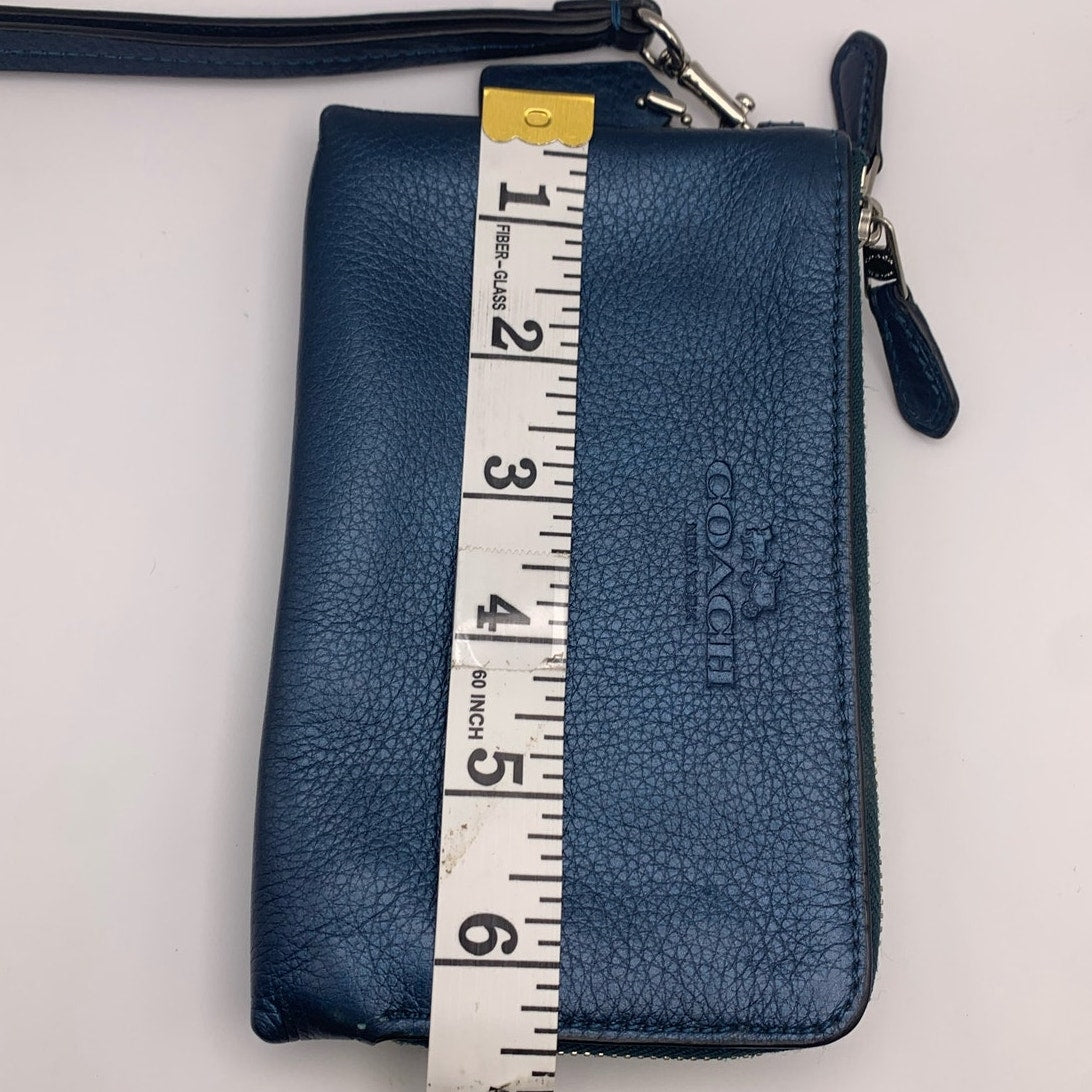 COACH Blue Double Zipper Around Wristlet