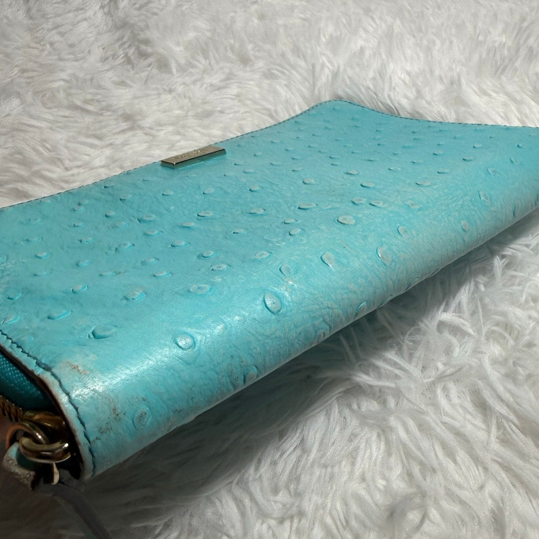 Kate Spade Turquoise Ostrich Embossed Zip-around Large Wallet