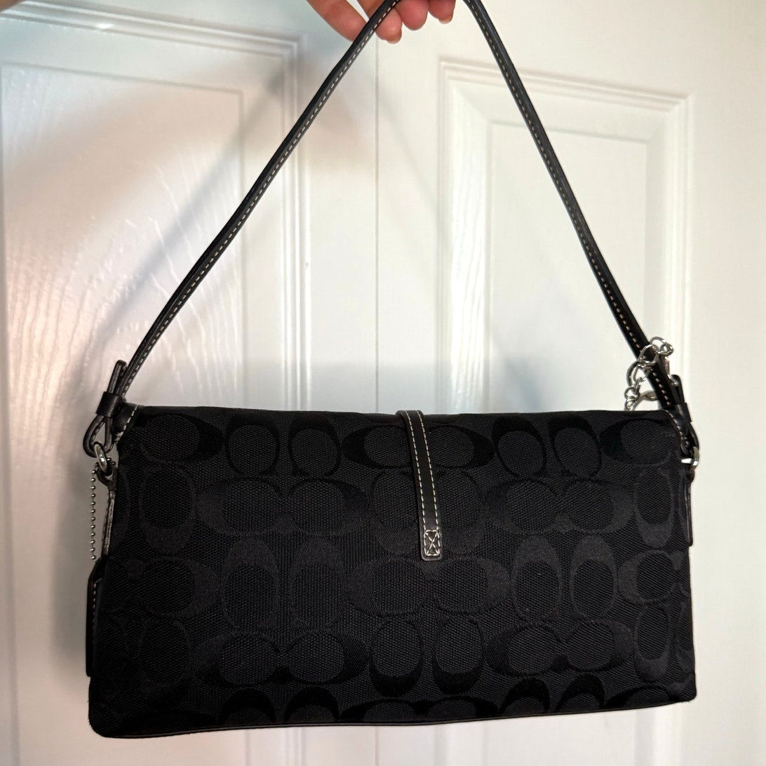 y2k Coach Vintage Signature Black Baguette Bag Mini Shoulder Bag