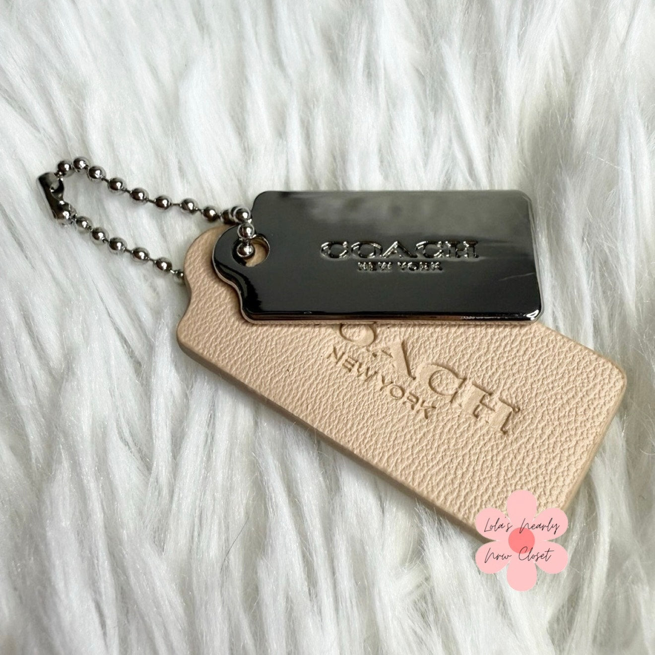 1.5" COACH Cream Silver Hang Tag Key Fob Bag Charm Set