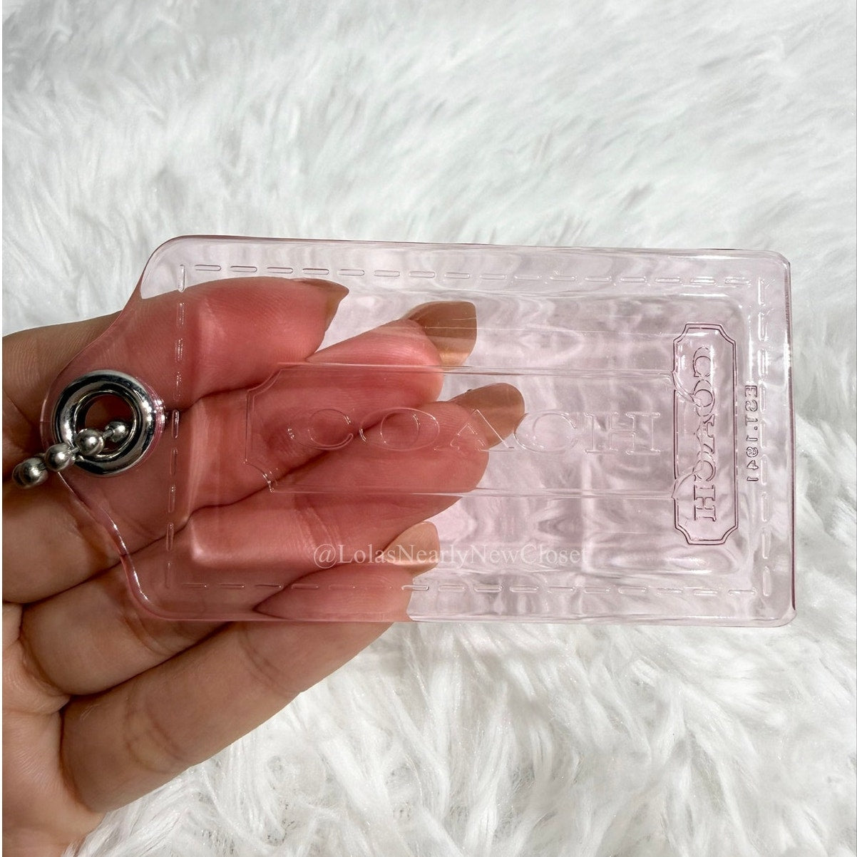 3" COACH Poppy Pink Clear Fob Bag Charm Hang tag Hangtag